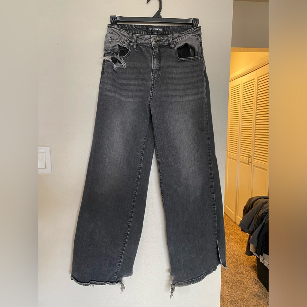 Fashion Nova Distressed Black Jeans